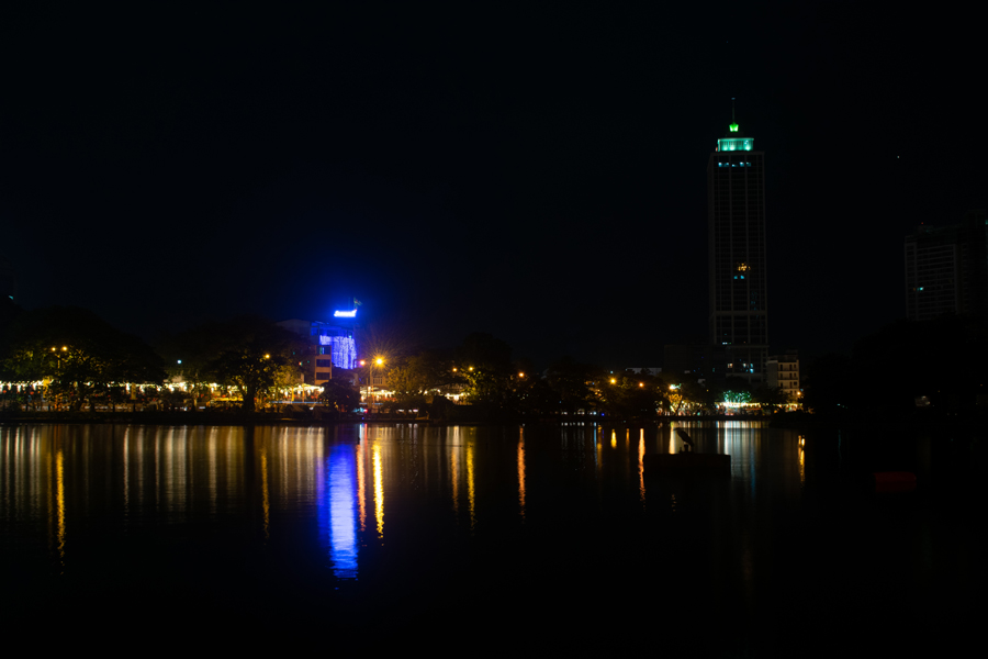 A night view of the Beira Lake in Colombo