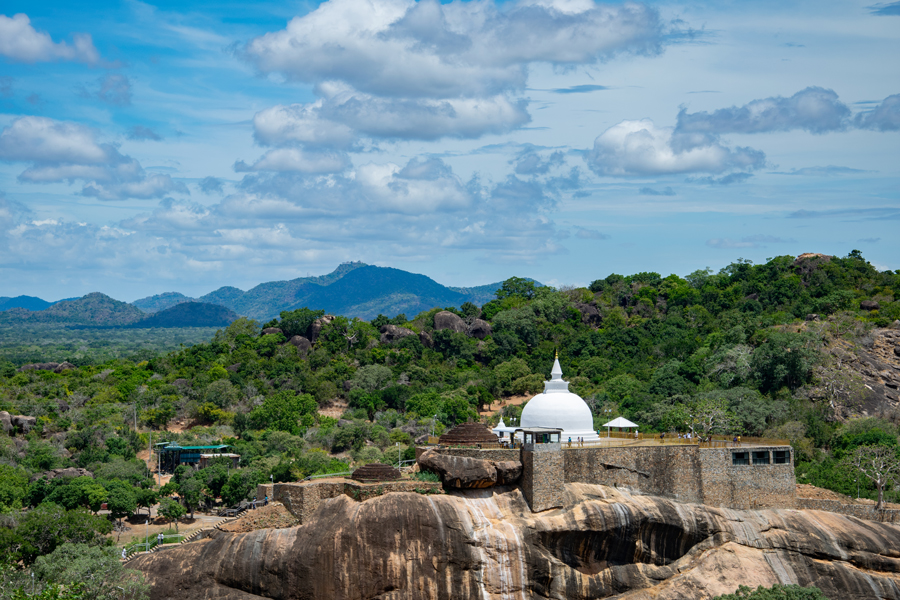 A sky view of Sithulpawwe temple that stands amidst the rock terrains and verdant surroundings