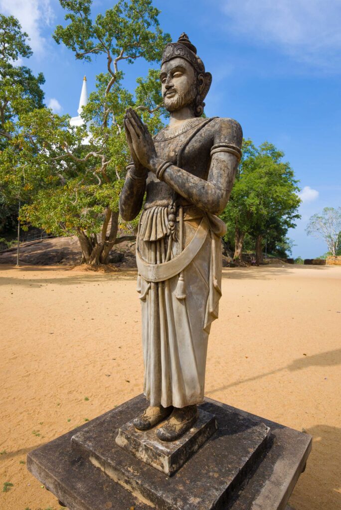 A stone sculpture of King Devanampiyatissa, the Great Buddhist Monarch of the Anuradhapura Kingdom
