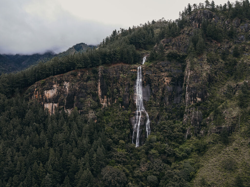 Bambarakanda falls flowing down over rocky terrains