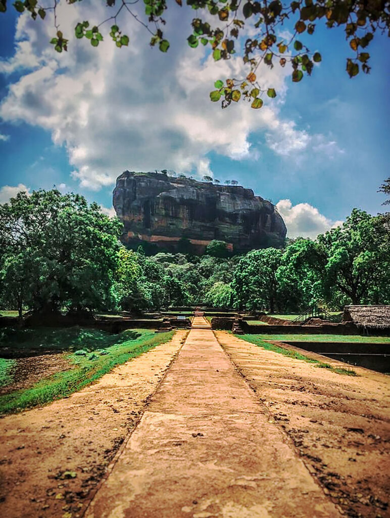 The Sigiriya rock fortress amidst the greenery