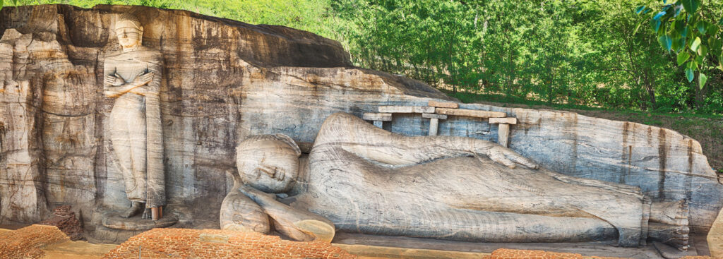 The stone buddhist statues in Gal Viharaya that can be seen while an exciting exploration of the ancient city of polonnaruwa