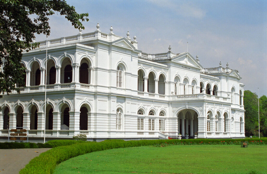 The two- storey white building of the Colombo National Museum Sri Lanka.