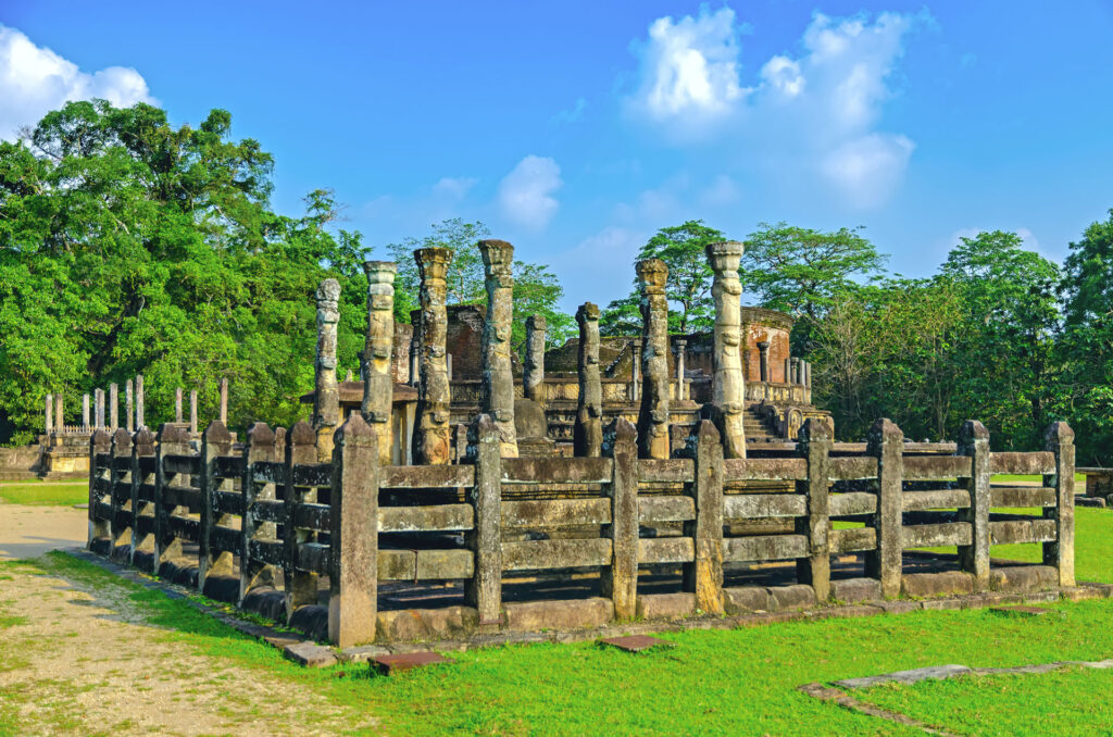 stone ruins of Nishshanka latha Mandapaya, from Kingdom of Polonnaruwa, a remarkable golden stage in Sri Lanka's history