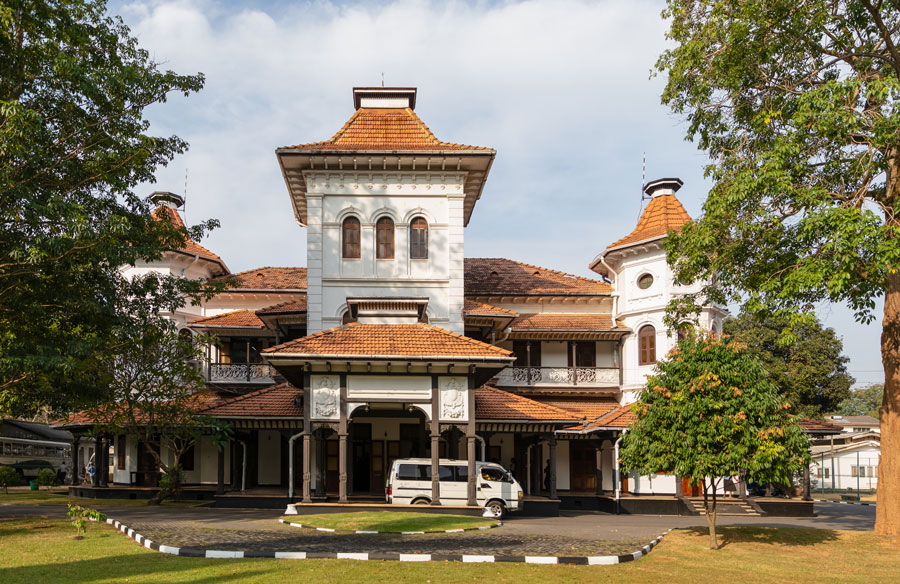 The white two-storied building of the Historical College House, Signifying the Education System in Sri Lanka