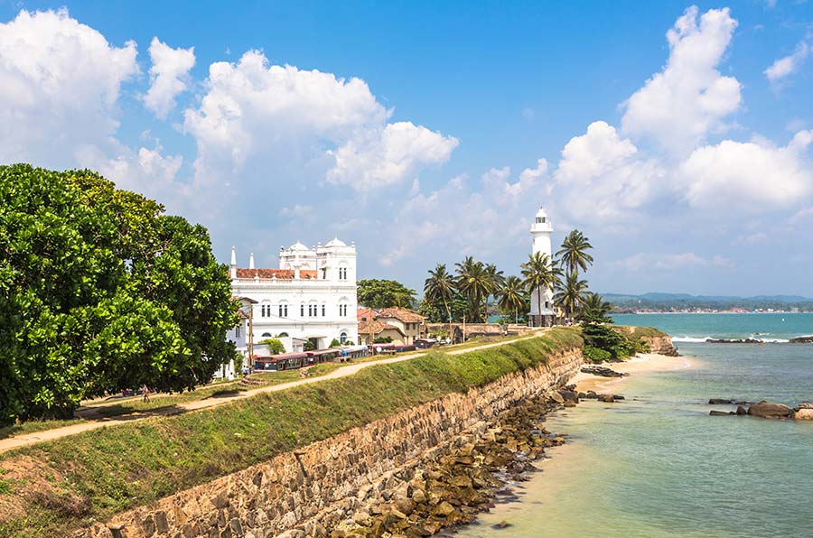 The galle fort, buildings, lighthouse, and the greenery at Galle, one of the best places for family outings in Sri Lanka