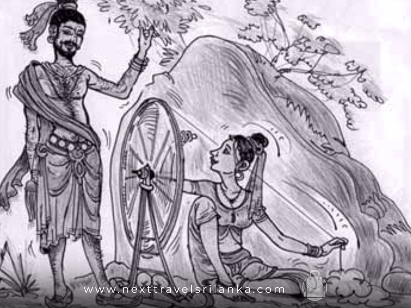 The Arrival of Vijaya, the First King of Sri Lanka, to the place where Kuweni was knitting