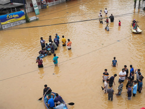 Flooded roads and residential areas in Colombo and the Western Province during Cyclone Ditwah.