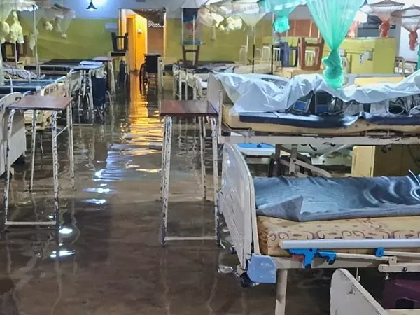 Hospital access roads flooded, affecting healthcare services during Cyclone Ditwah.